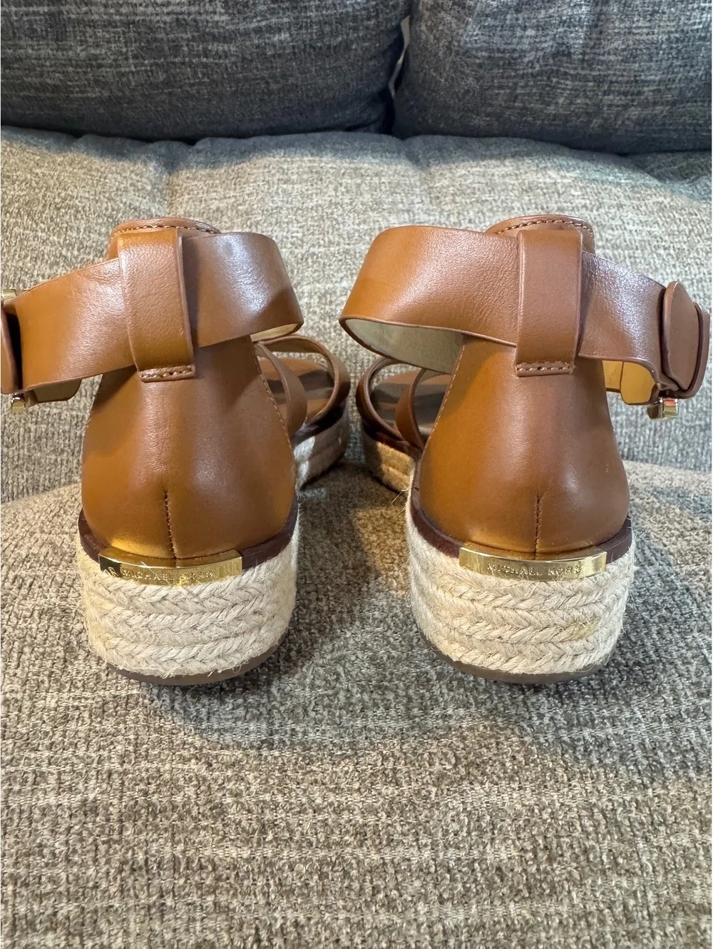 MICHAEL Michael Kors Darby Leather Espadrille Wedge Sandals Brown Size 6M